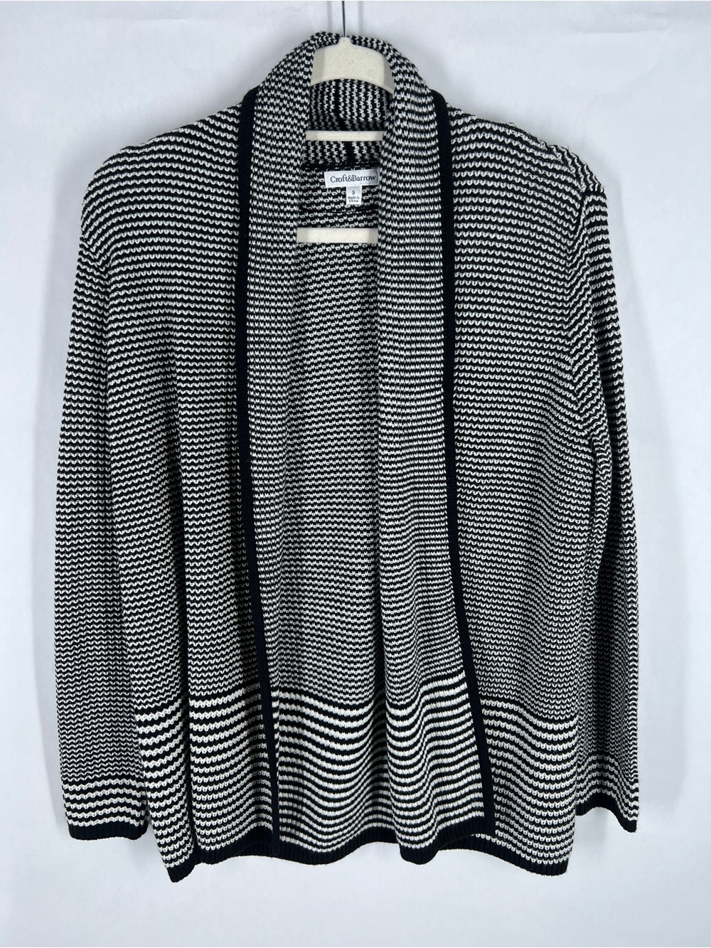 croft & barrow Black and White Open-Front Striped Cardigan